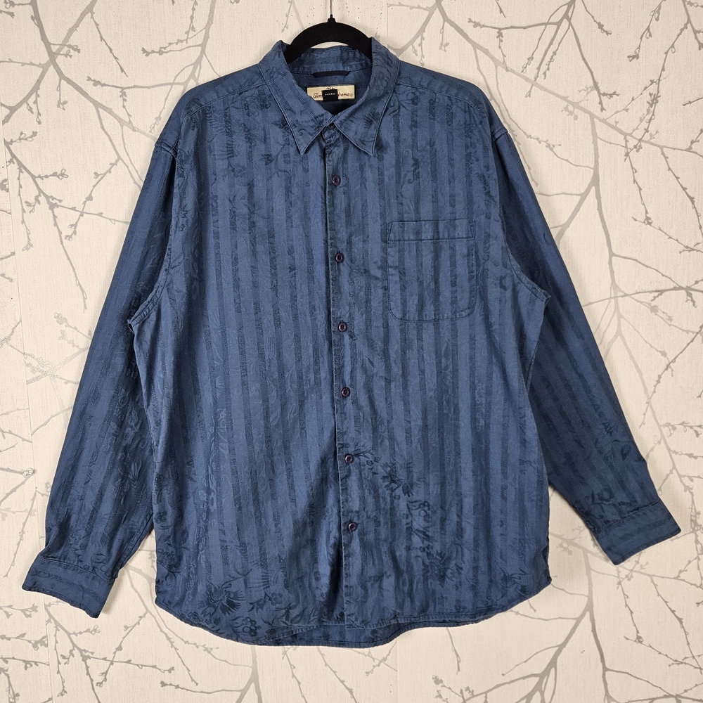 Tommy Bahama Blue Floral Jacquard 100% Cotton Button Front Shirt